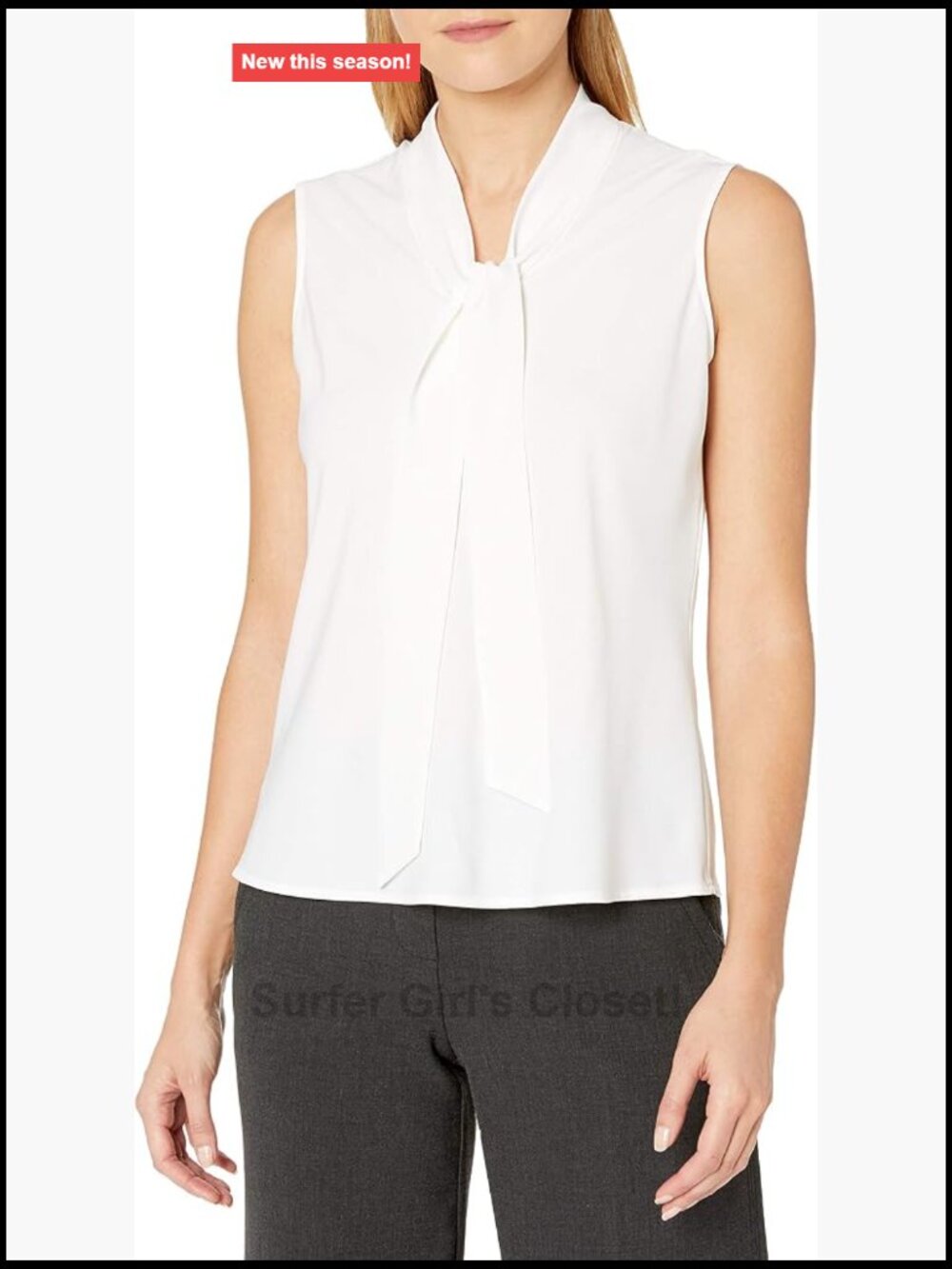 Sleeveless Tie Neck Tank Top Blouse Women's Regular Fit Stretchable Polyester
